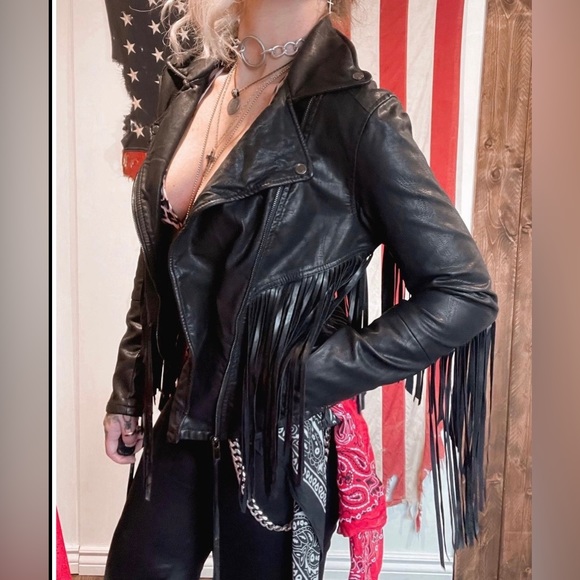 Faux Leather Fringe Jacket - READ DESCRIPTION - Picture 3 of 10